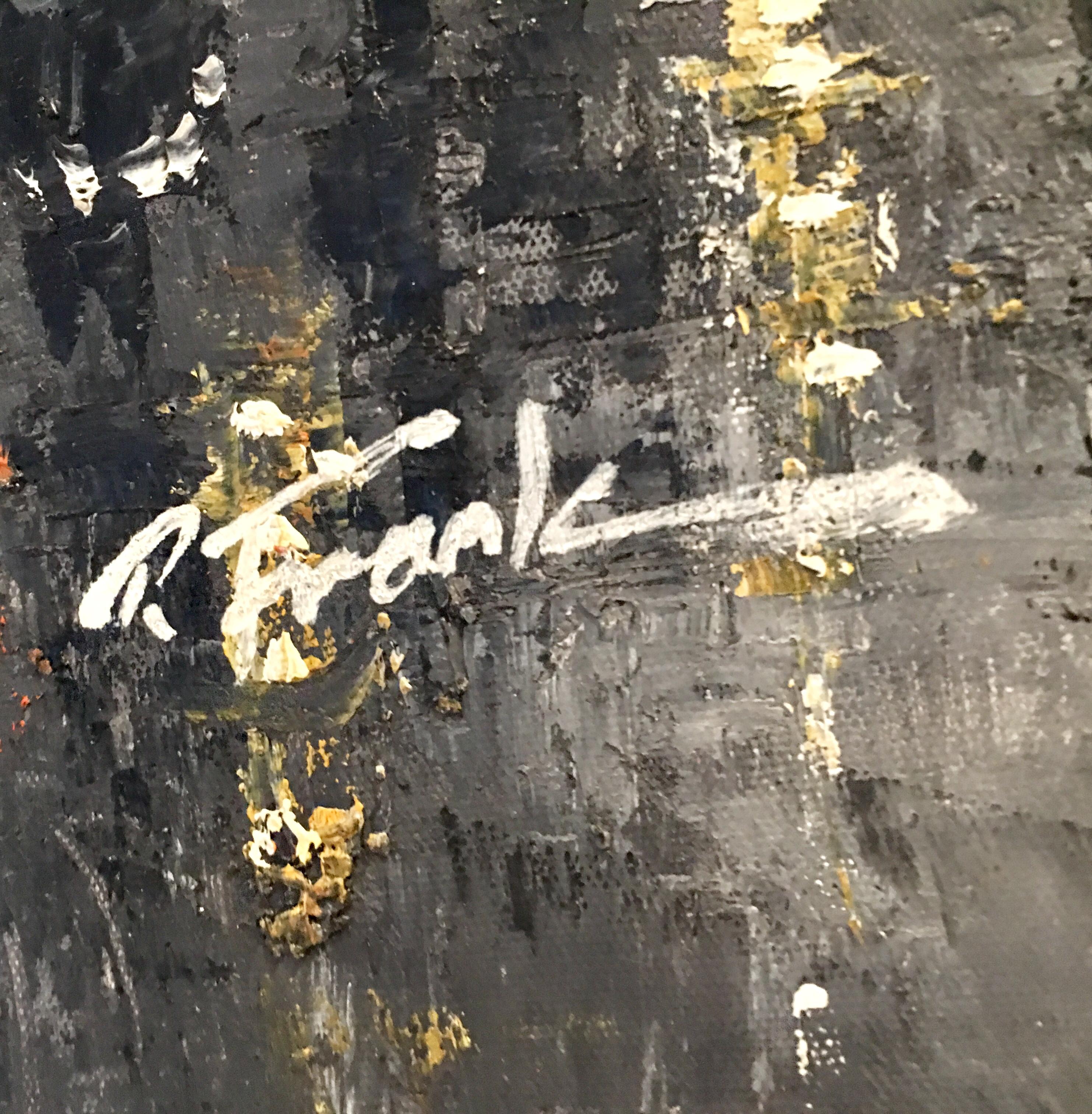 20th Century Original Oil on Canvas Painting of Paris at Night by R. Frank For Sale 6