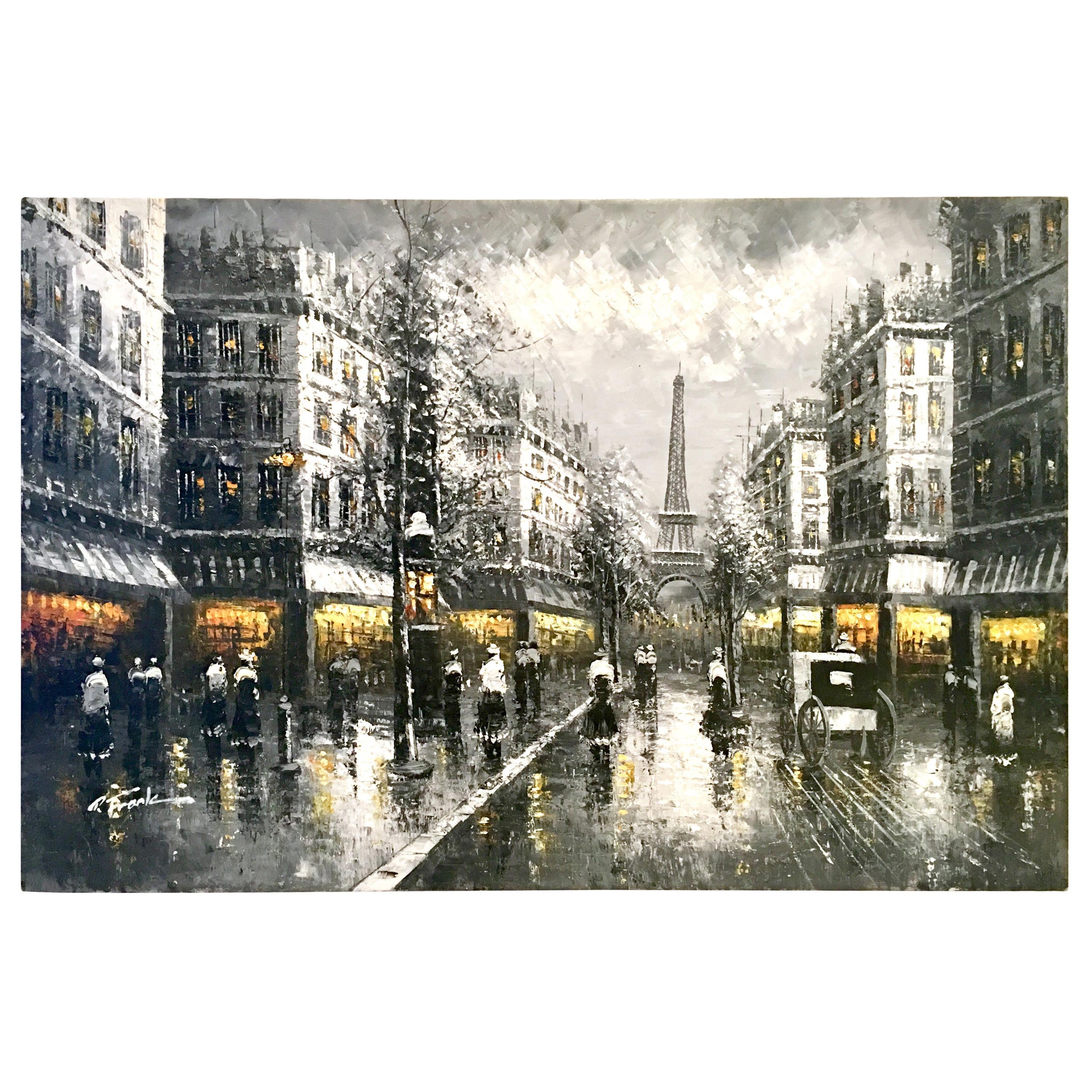 20th Century Original Oil on Canvas Painting of Paris at Night by R. Frank For Sale