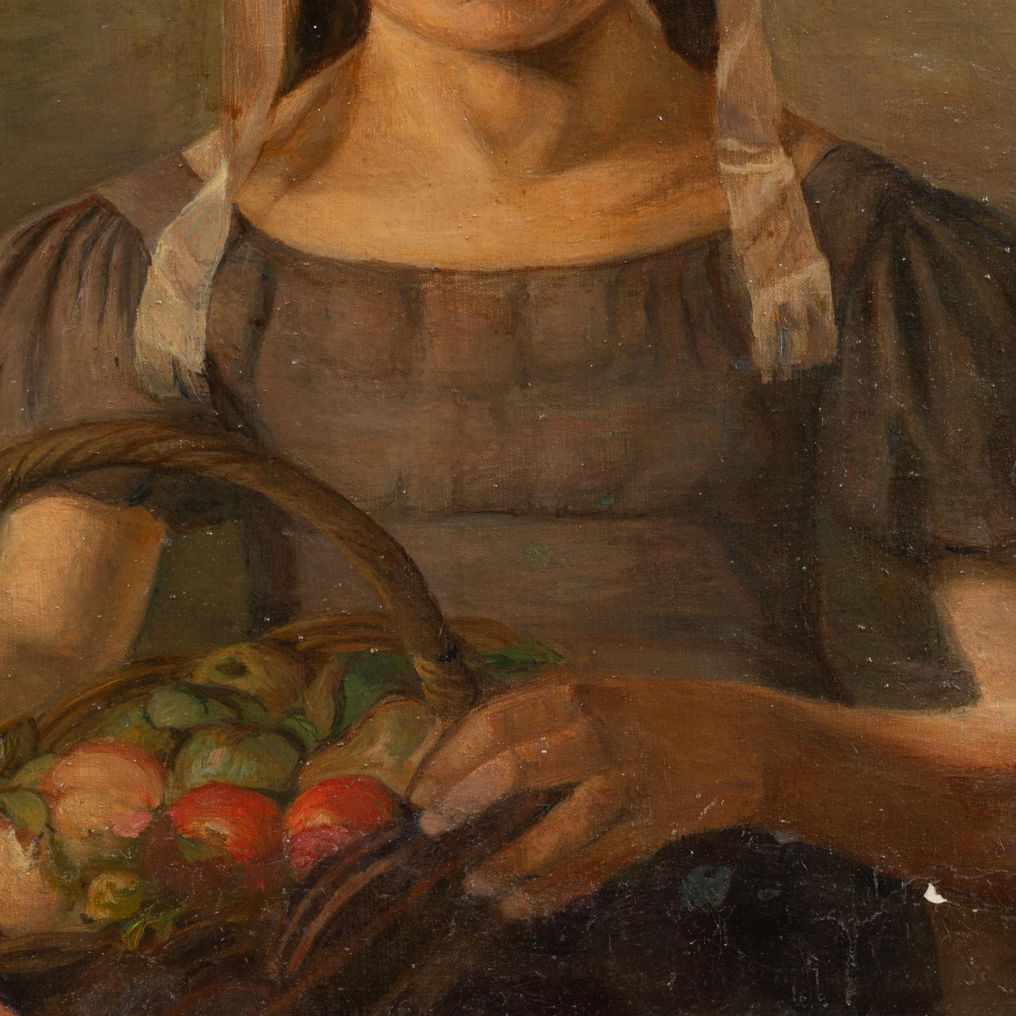 Olio originale del XX secolo su tela Ritratto di giovane ragazza con cappellino, Danimarca in vendita 2