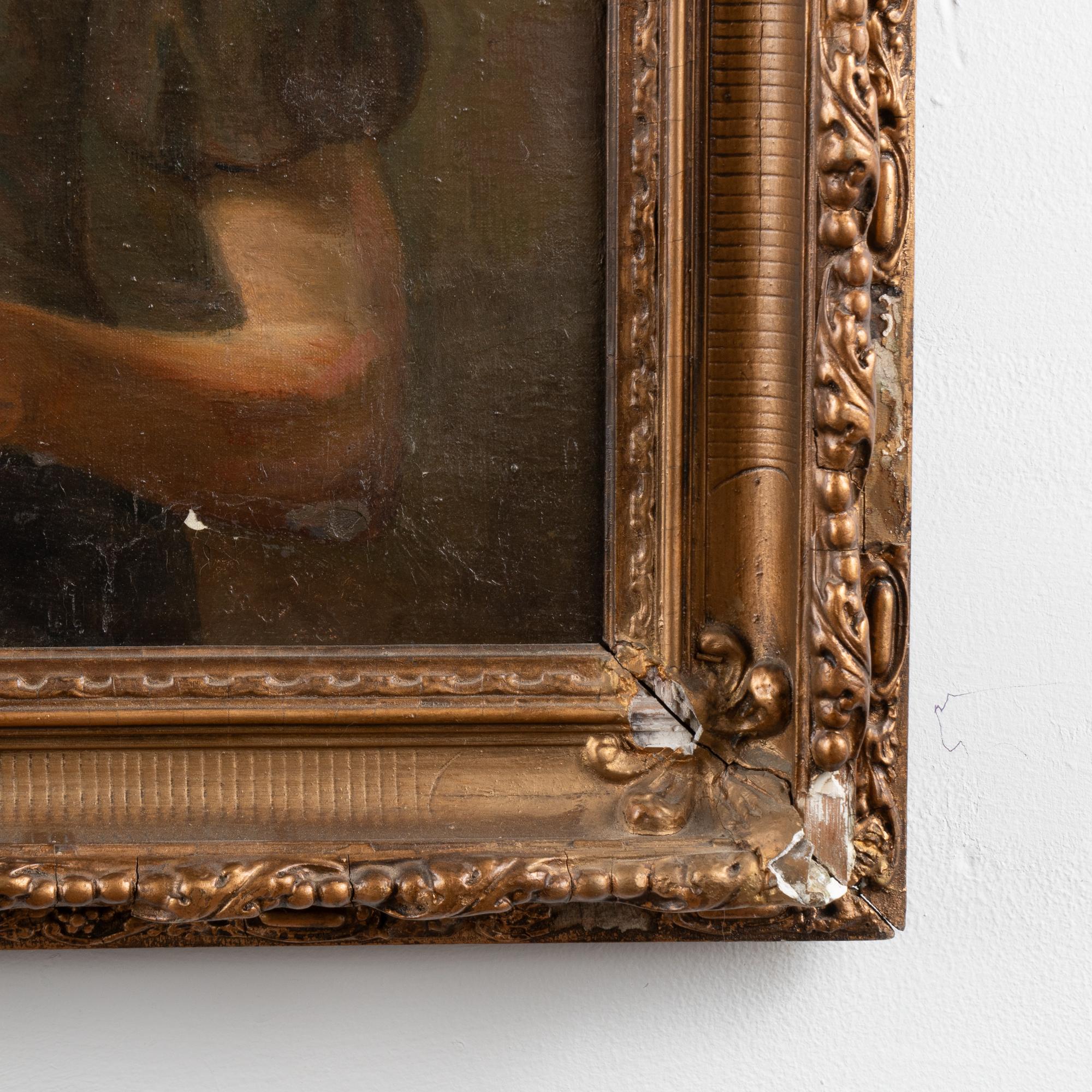Olio originale del XX secolo su tela Ritratto di giovane ragazza con cappellino, Danimarca in vendita 3