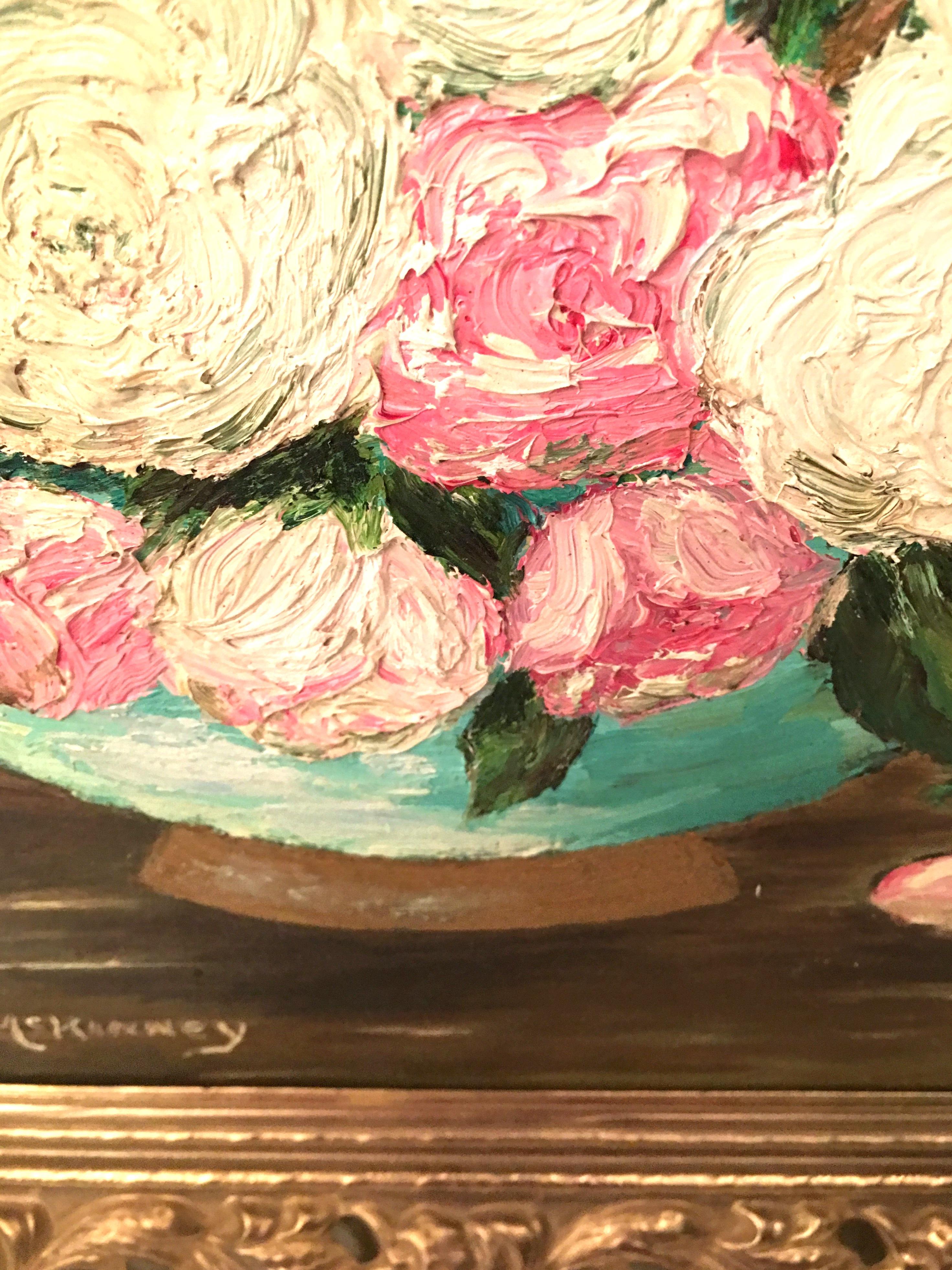 20th Century Original Oil On Canvas Still Life Flower Painting By Clara McKinney For Sale 4