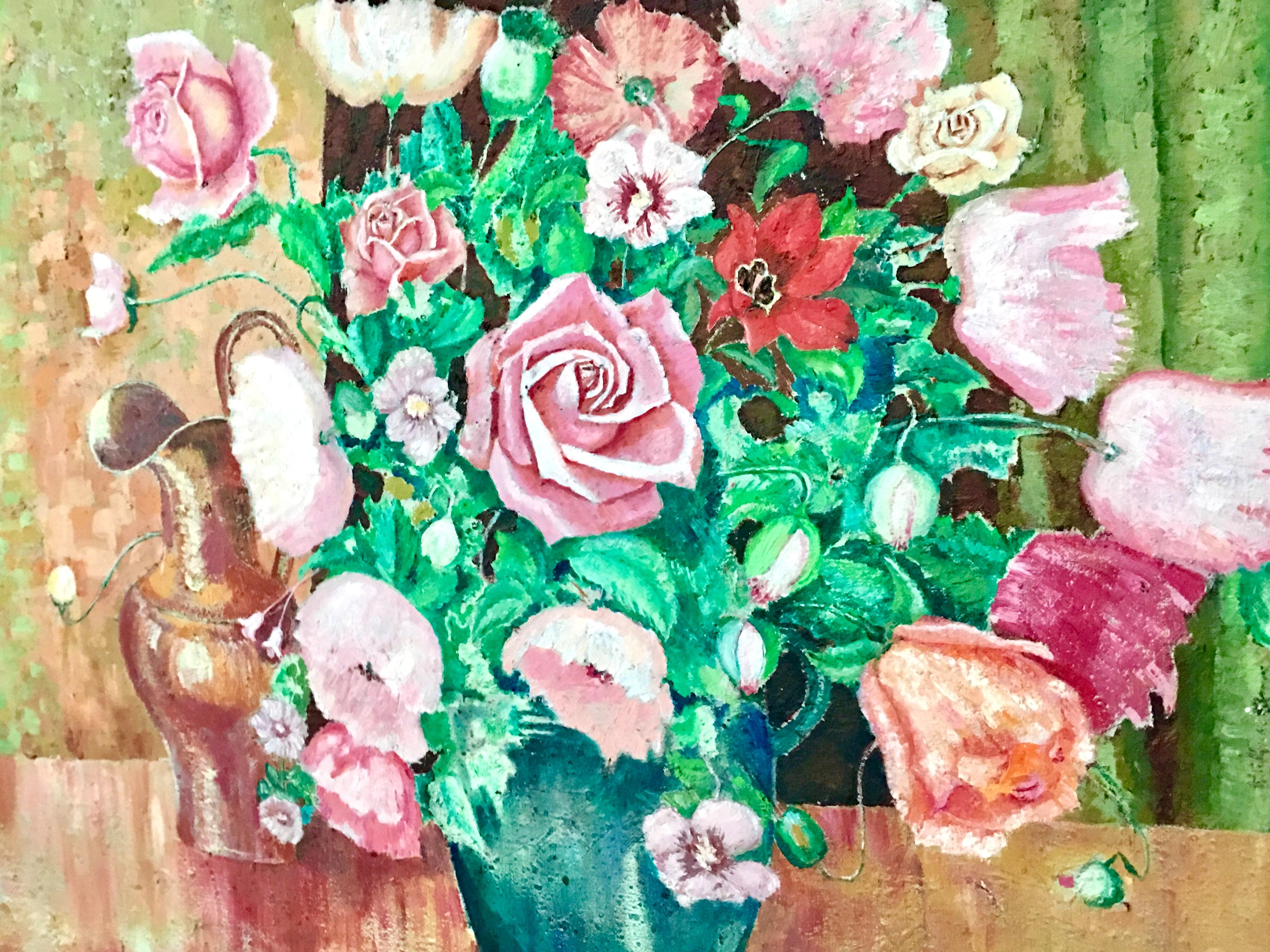 20th Century Original Oil on Canvas Still Life Painting by, V. Granland In Good Condition For Sale In West Palm Beach, FL