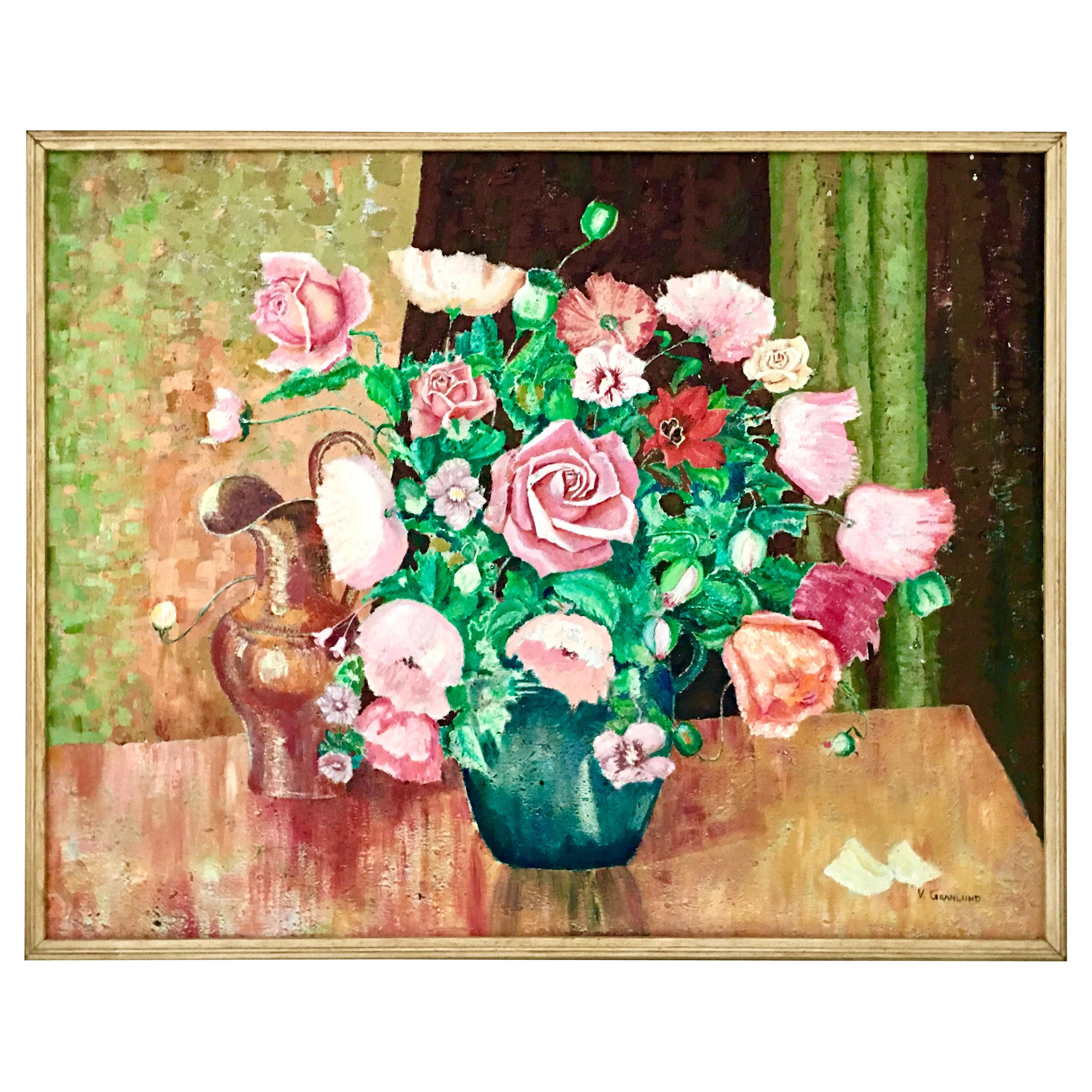 20th Century Original Oil on Canvas Still Life Painting by, V. Granland For Sale
