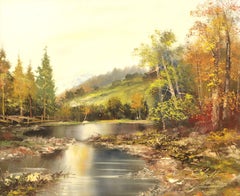 20th Century Original Oil Painting - Lake Scene - Signed