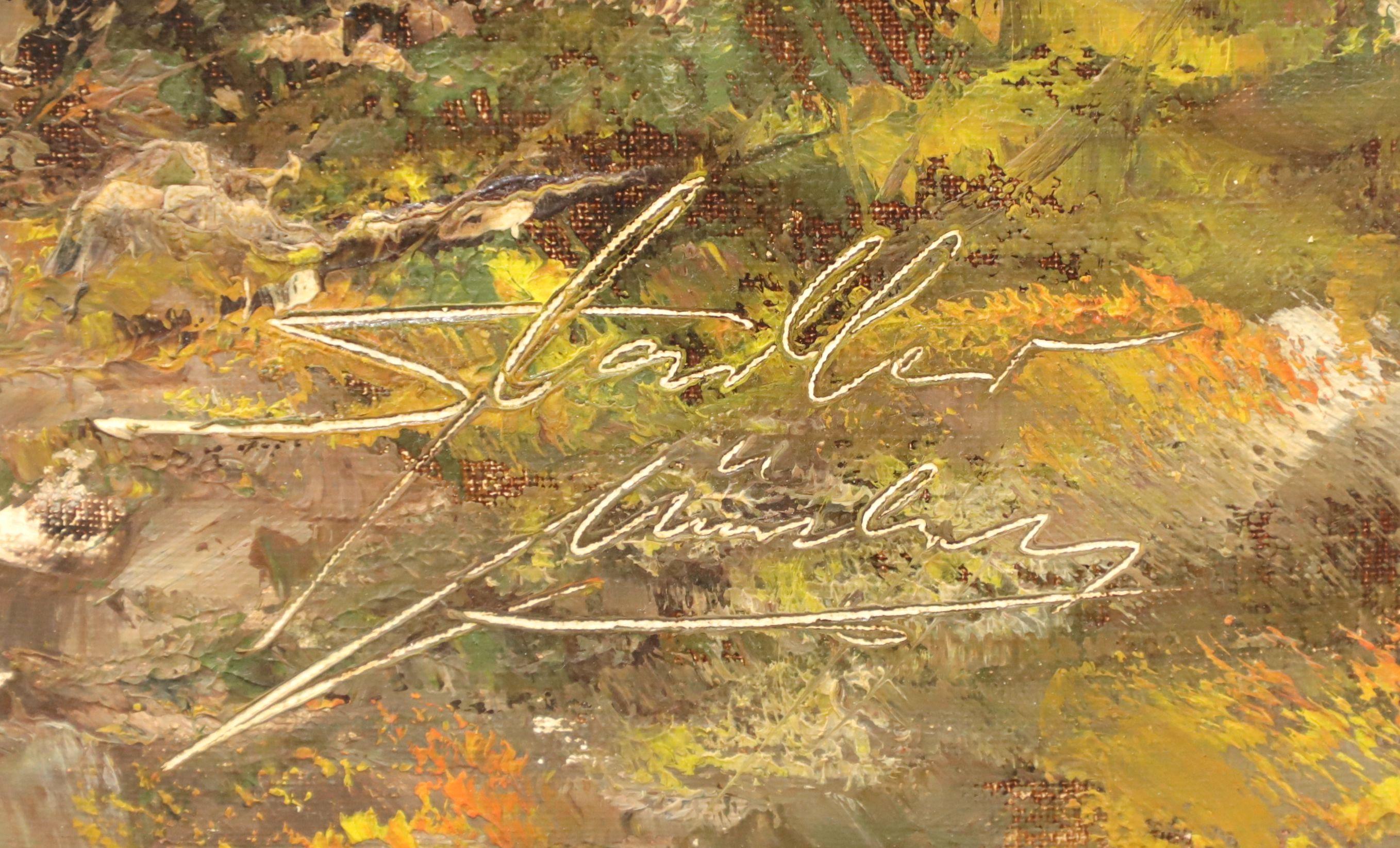 Peinture à l'huile originale du XXe siècle - Scène de lac - Signé Bon état - En vente à Charlotte, NC