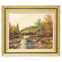 Vintage 20th Century Original Oil Painting - Lake Scene - Signed