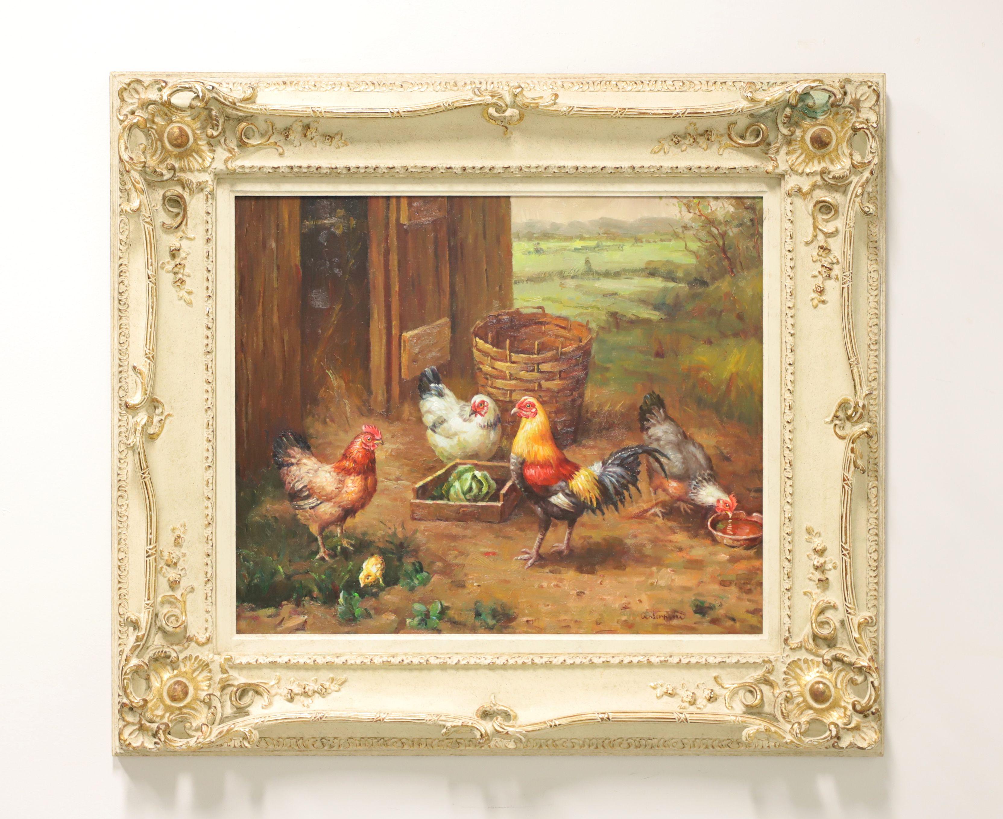 20th Century Original Oil Painting on Canvas - Chicken Scene - Signed 3