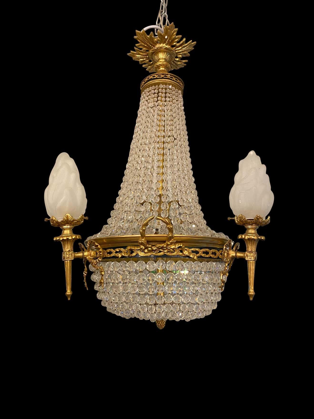 20th Century Ormolu and Glass Tent and Bag Chandelier For Sale 8