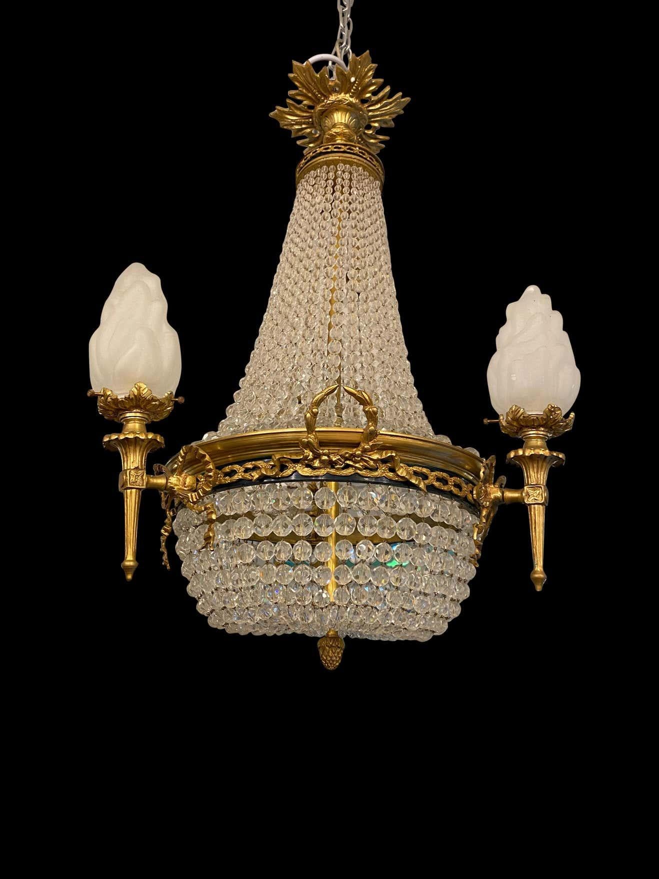 20th Century Ormolu and Glass Tent and Bag Chandelier For Sale 9
