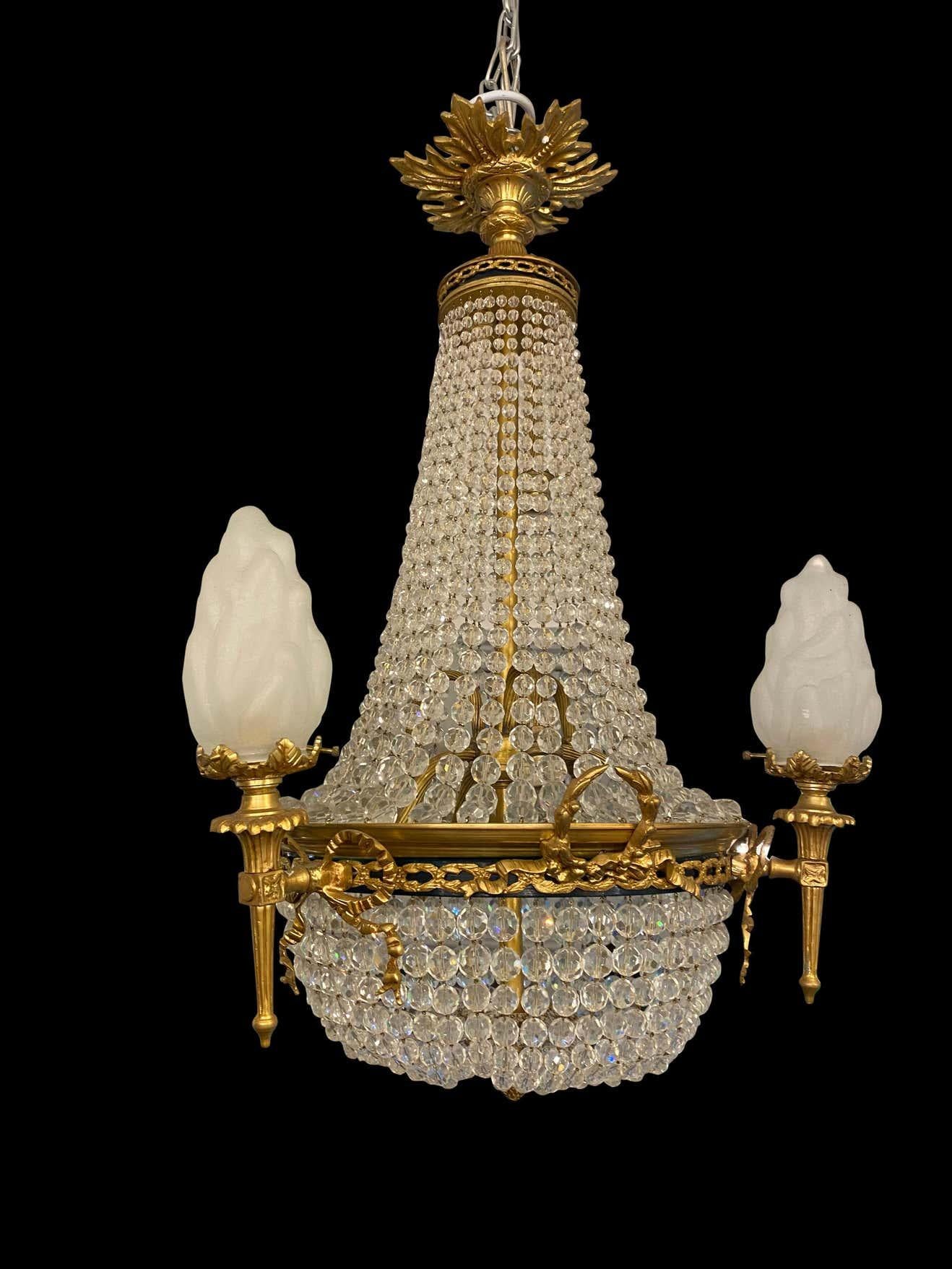 20th Century Ormolu and Glass Tent and Bag Chandelier For Sale 11