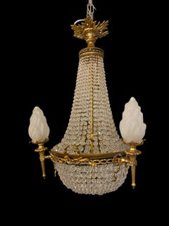 20th Century Ormolu and Glass Tent and Bag Chandelier