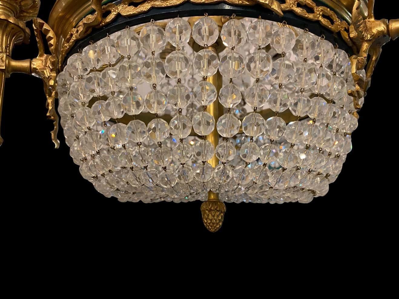 20th Century Ormolu and Glass Tent and Bag Chandelier For Sale 5