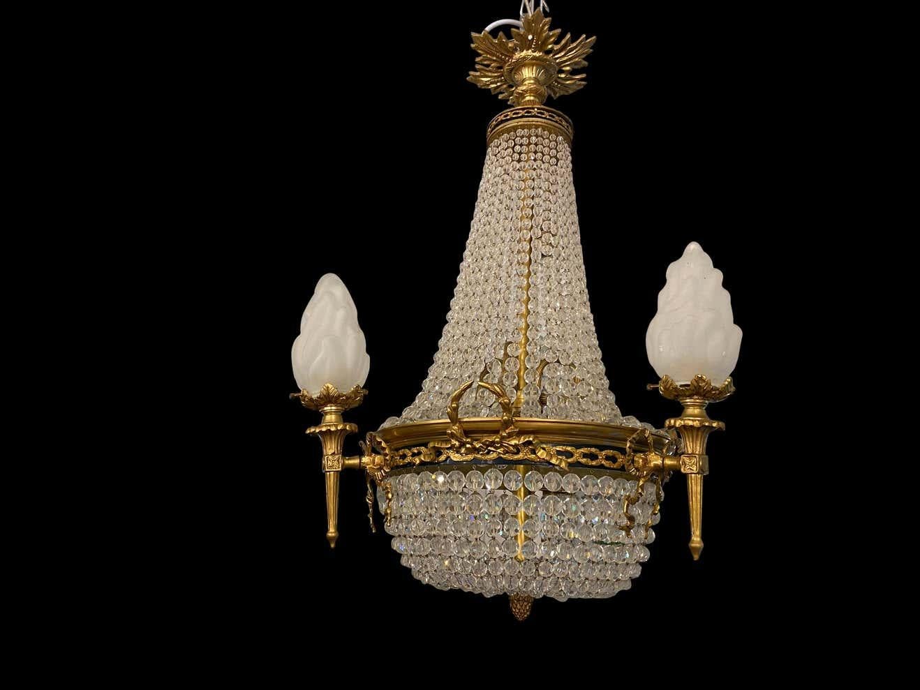 20th Century Ormolu and Glass Tent and Bag Chandelier For Sale 6