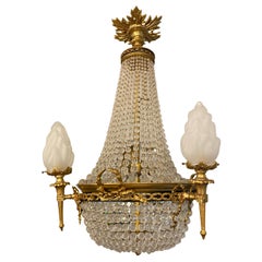 20th Century Ormolu and Glass Tent and Bag Chandelier