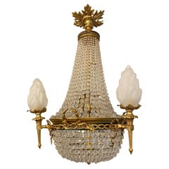 20th Century Ormolu and Glass Tent and Bag Chandelier