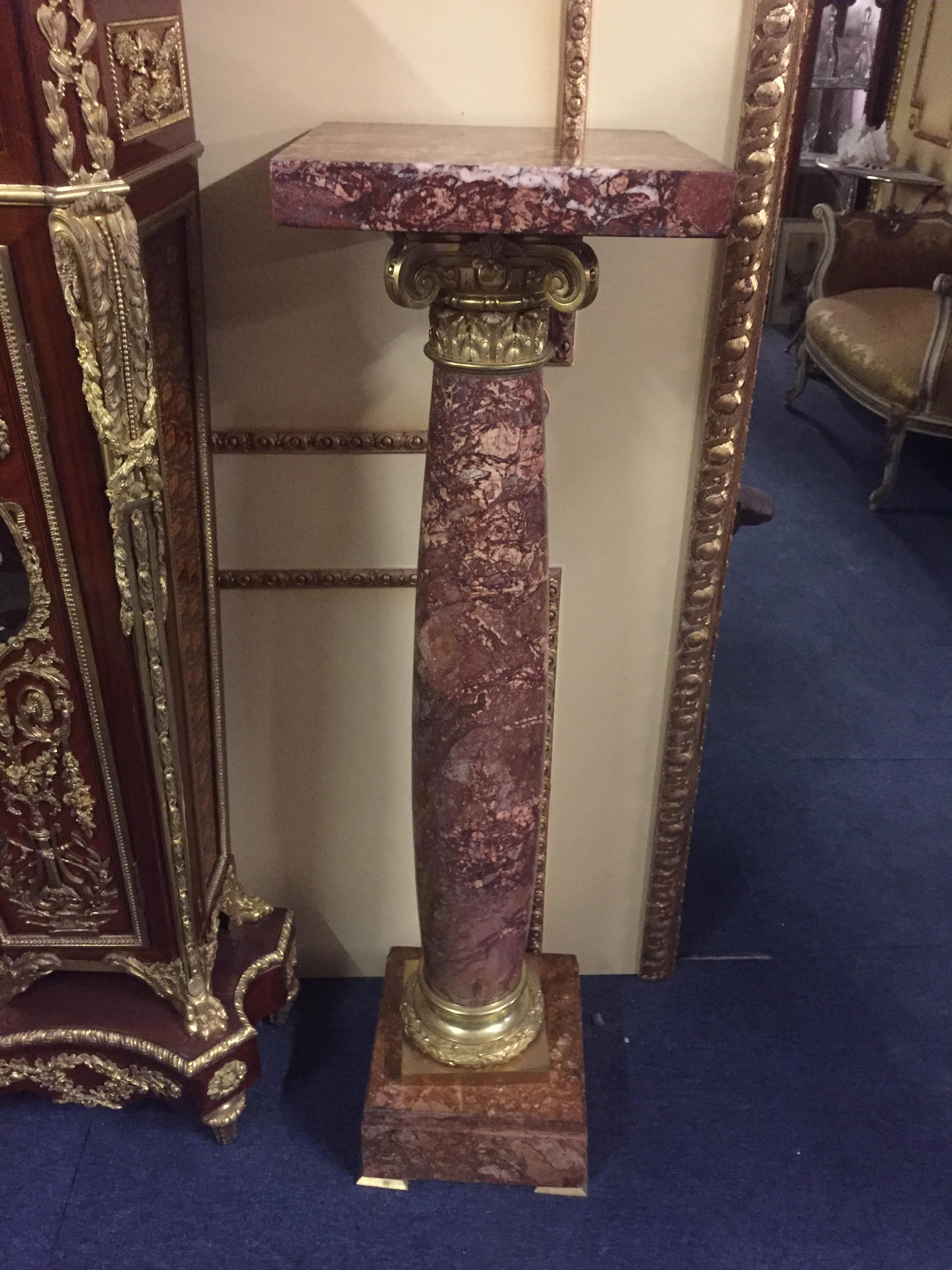 Neoclassical Revival 20th Century Ornamental Marble Column in Classicism Style Bordeaux Red Color For Sale