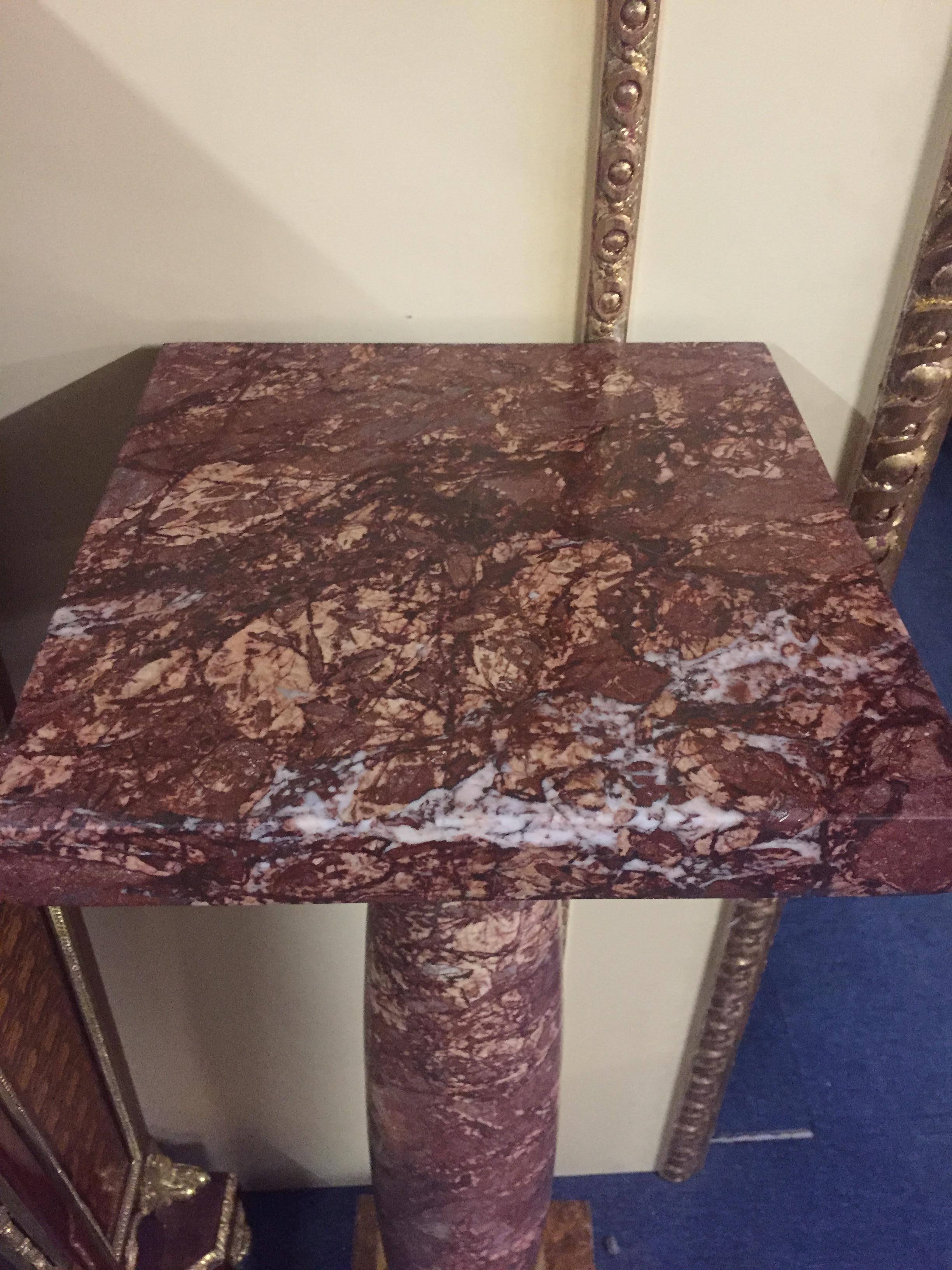 Bronzed 20th Century Ornamental Marble Column in Classicism Style Bordeaux Red Color For Sale