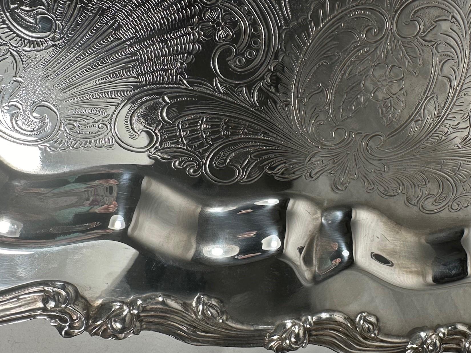 20th Century Ornate Square Footed Silver Plate Serving Tray. For Sale 1