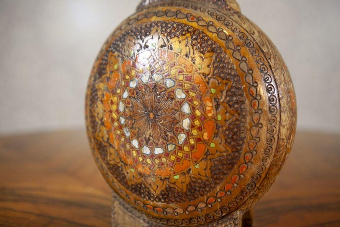 Botella de agua de madera decorada del siglo XX en Bueno estado para la venta en Opole, PL