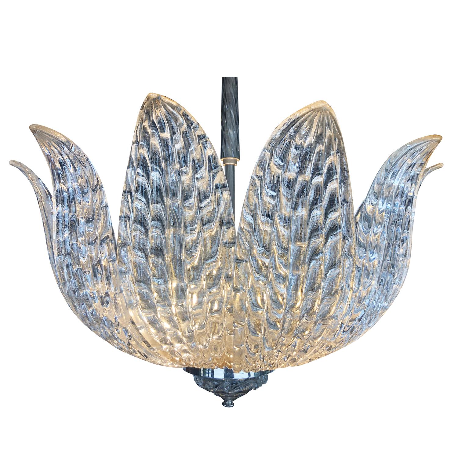 Mid-Century Modern 20th Century Orrefors Leaf Ceiling Lamp - Glass Ceiling Light by Carl Fagerlund