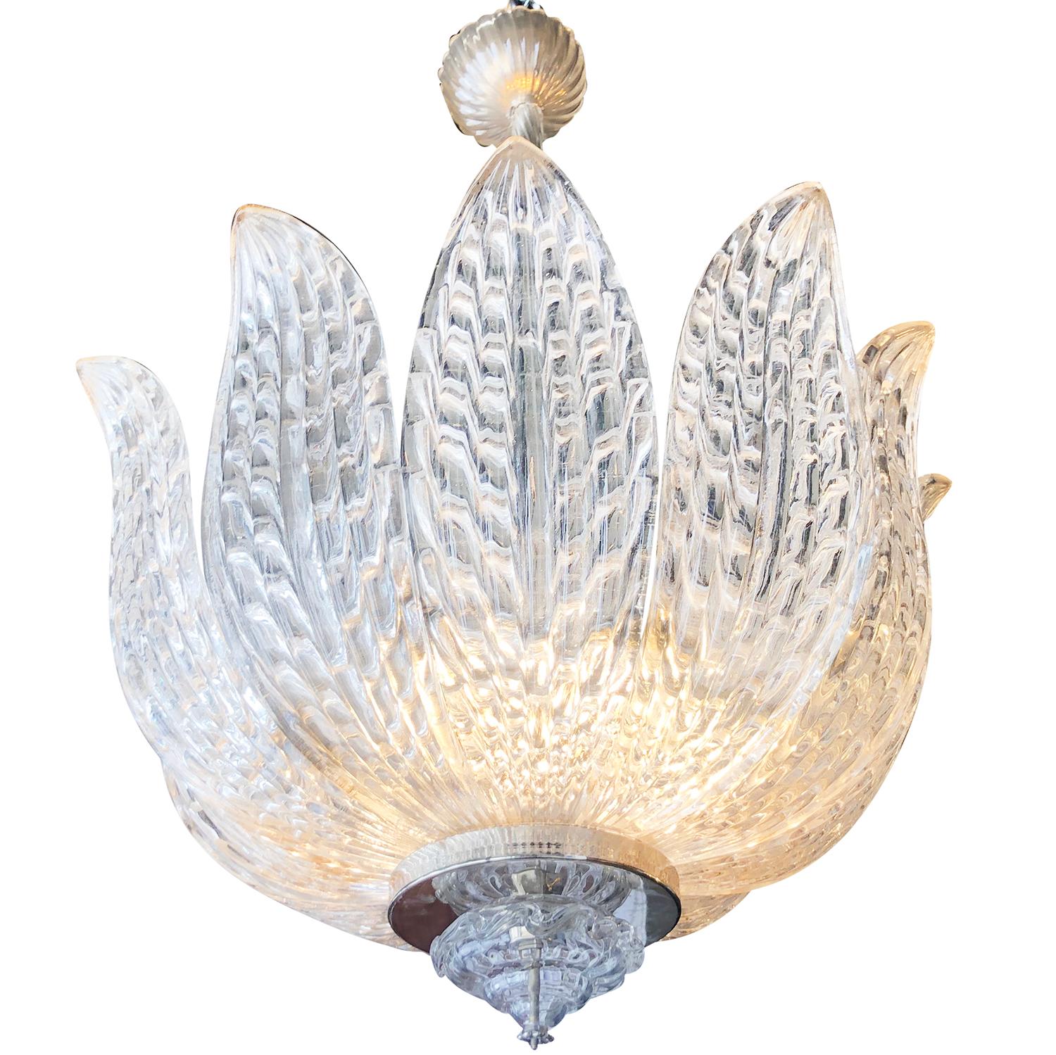 Swedish 20th Century Orrefors Leaf Ceiling Lamp - Glass Ceiling Light by Carl Fagerlund