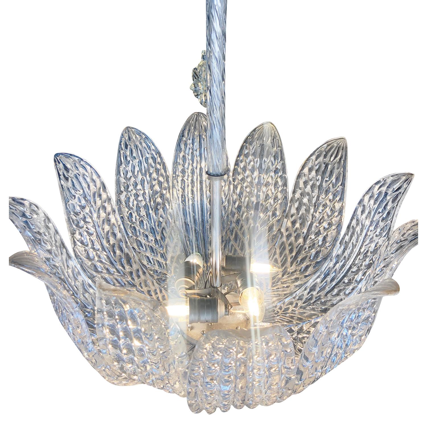 Hand-Crafted 20th Century Orrefors Leaf Ceiling Lamp - Glass Ceiling Light by Carl Fagerlund