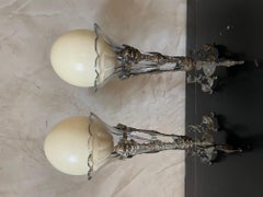 20th century Ostrich Egg, Glass and Bronze Pair of Vases, 1900s