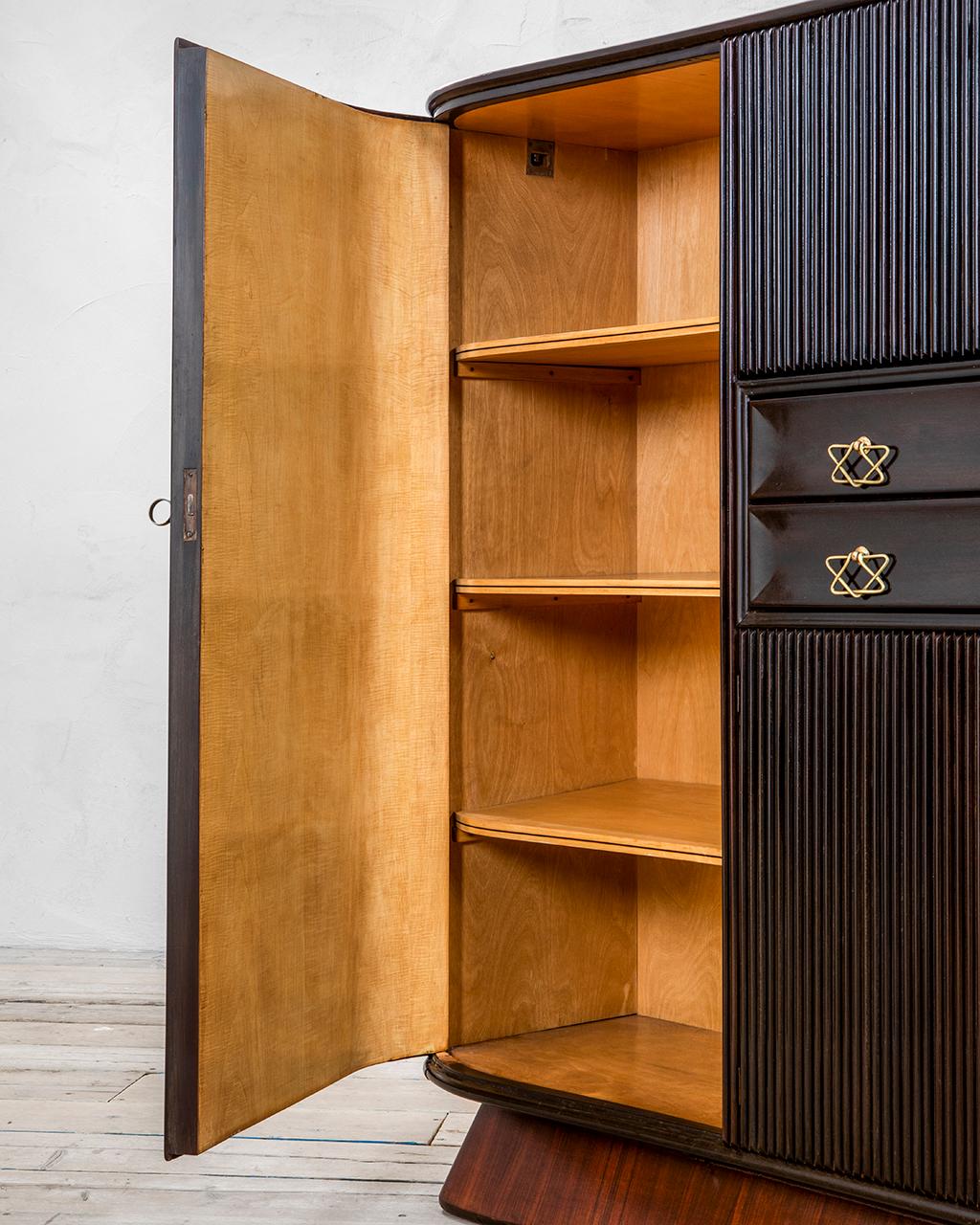 Mid-20th Century 20th Century Osvaldo Borsani Large Cabinet in Dark Wood and Brass Handles '40s