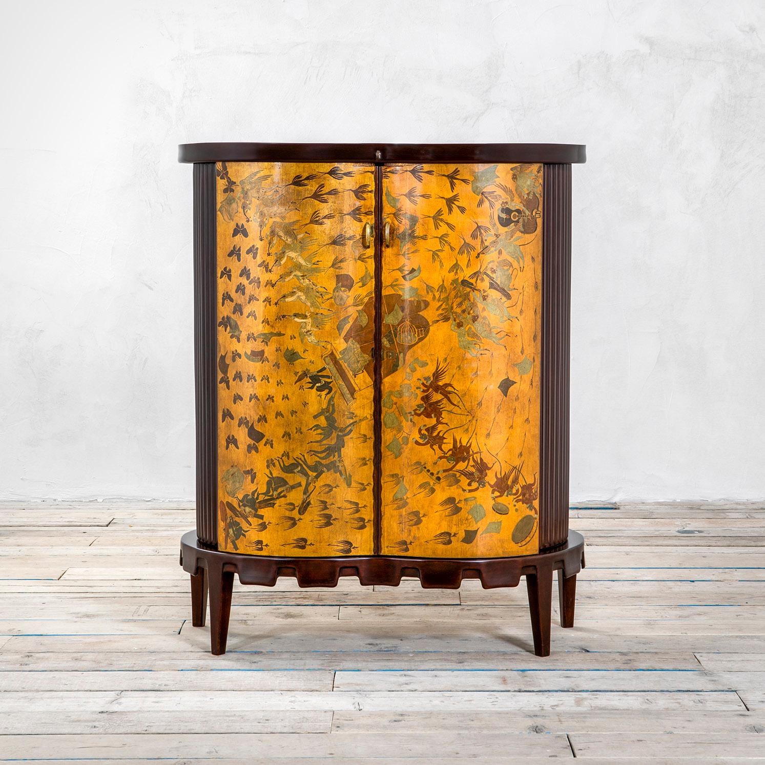 Mid-Century Modern 20th Century Osvaldo Borsani Luminous Bar Cabinet in Wood and painted Wood