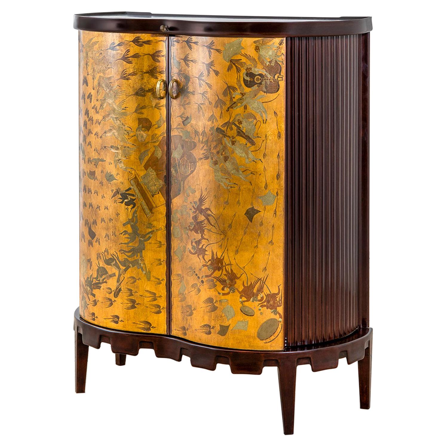 20th Century Osvaldo Borsani Luminous Bar Cabinet in Wood and painted Wood