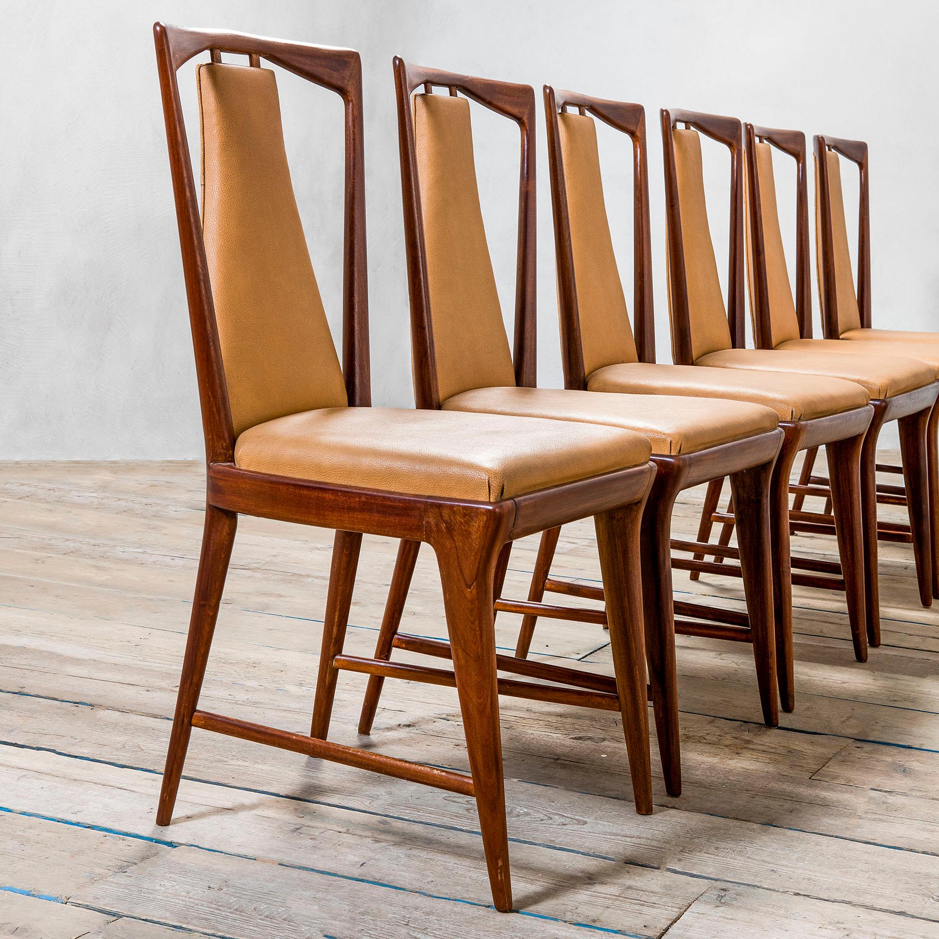 20th Century Osvaldo Borsani Set of 10 Dining Chairs in Wood and Skai '50  for ABV For Sale at 1stDibs