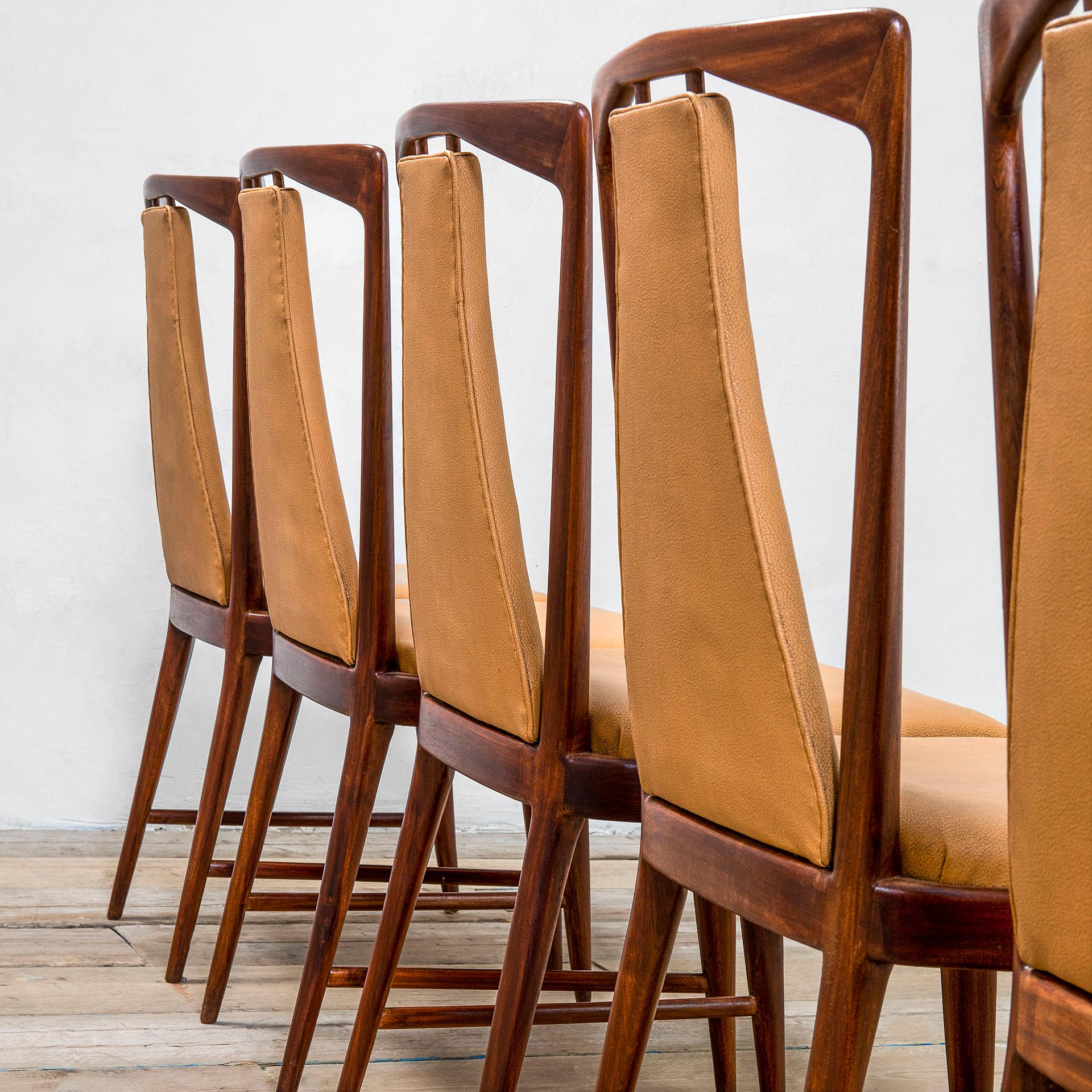 Mid-Century Modern 20th Century Osvaldo Borsani Set of 10 Dining Chairs in Wood & Skai '50 for ABV