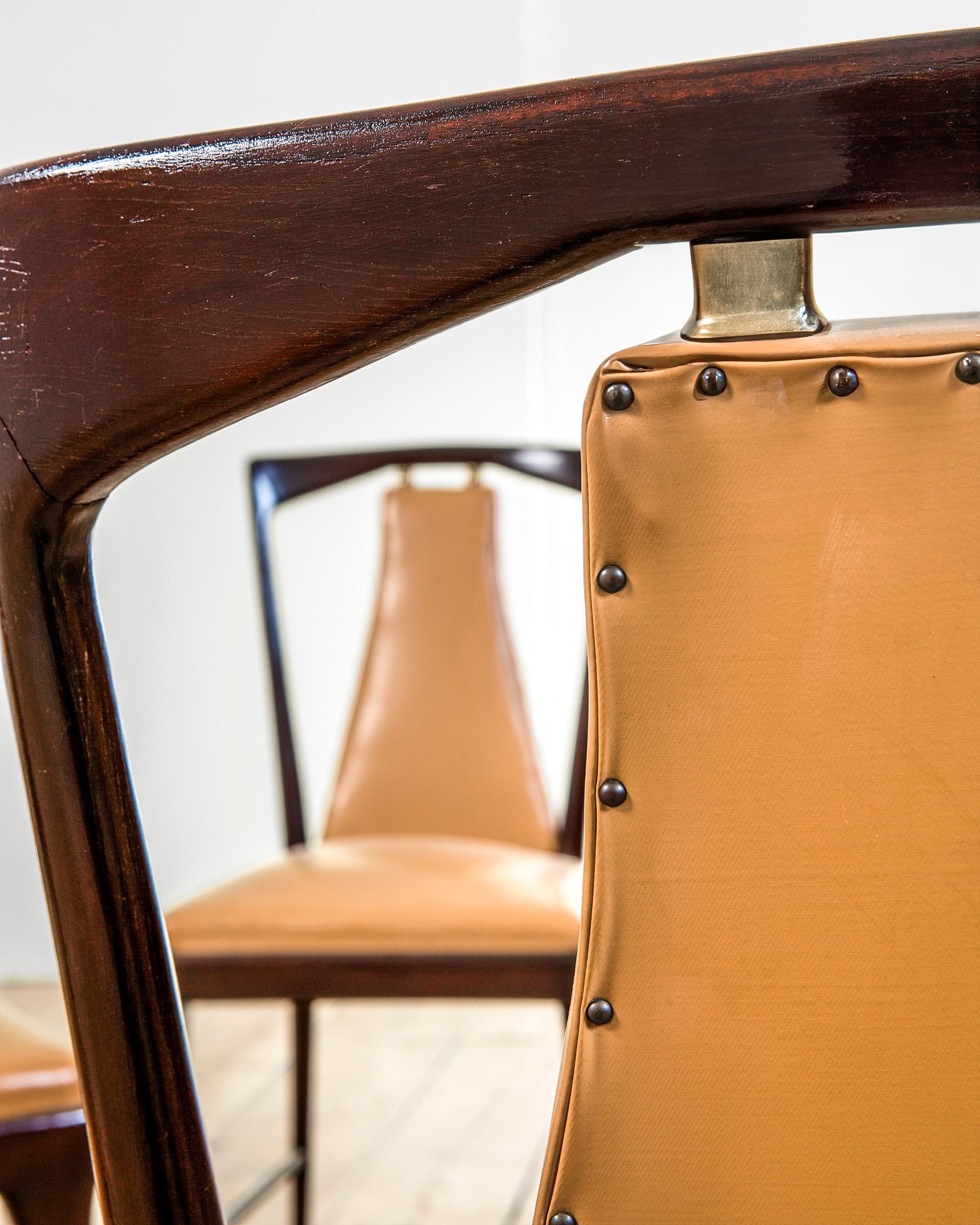 Faux Leather 20th Century Osvaldo Borsani Set of Six Dining Chairs for ABV 50s For Sale