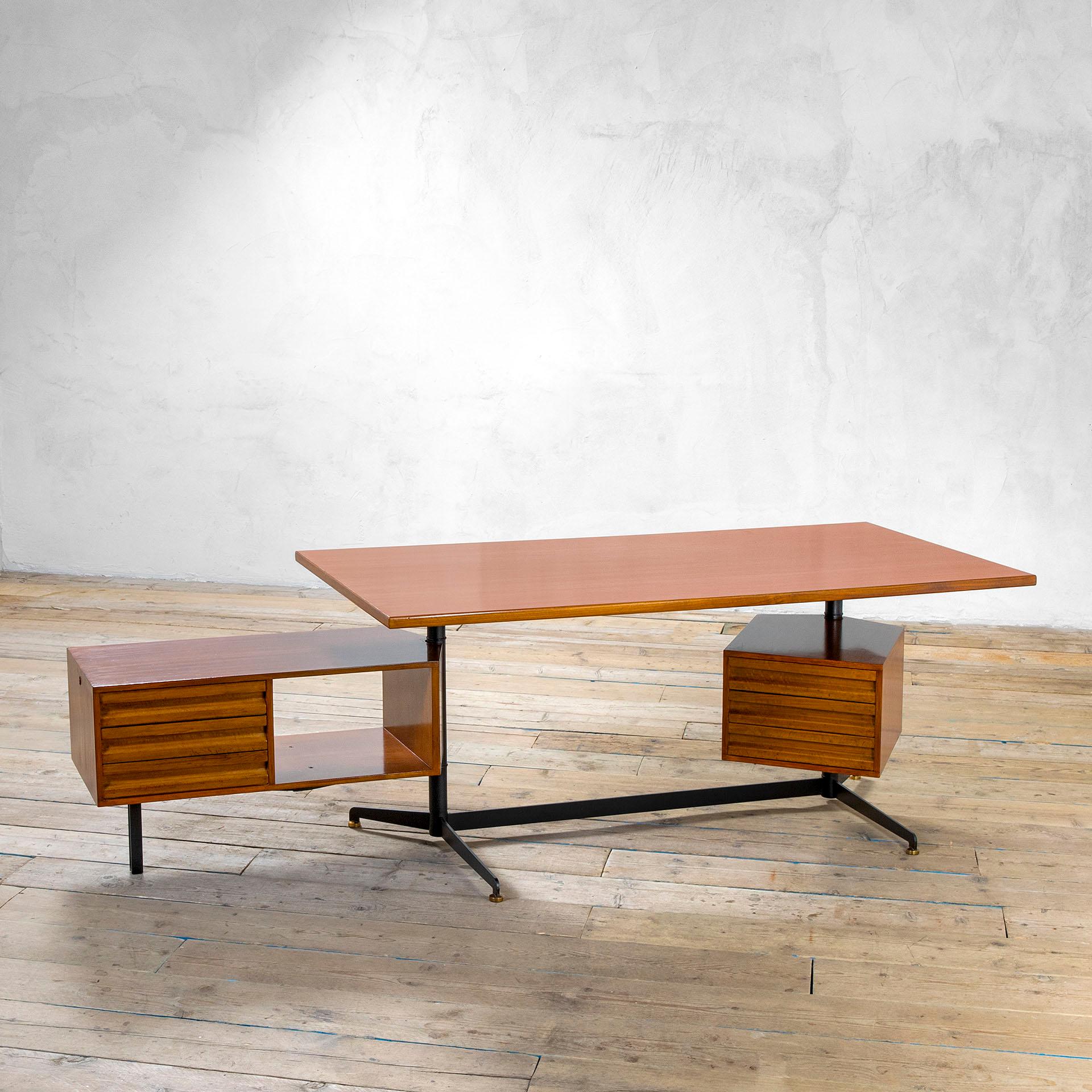 Mid-Century Modern 20th Century Osvaldo Borsani Tecno T96 Desk Wood with 2 Chests of Drawers, 50s
