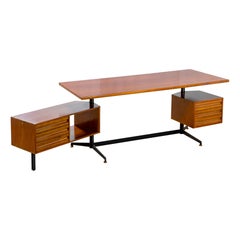 Vintage 20th Century Osvaldo Borsani Tecno T96 Desk Wood with 2 Chests of Drawers, 50s