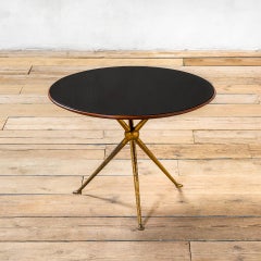 20th Century Osvaldo Borsani Tripod Side Table Brass, Wood and Glass for Abv 50s