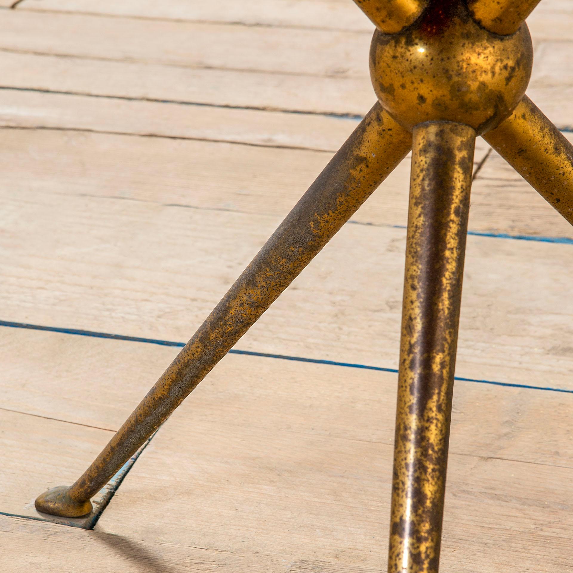20th Century Osvaldo Borsani Tripod Side Table Brass, Wood and Glass for Abv 50s For Sale 1