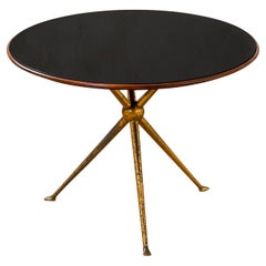 20th Century Osvaldo Borsani Tripod Side Table Brass, Wood and Glass for Abv 50s
