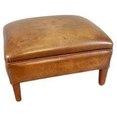 20th-Century Ottoman Upholstered With Leather