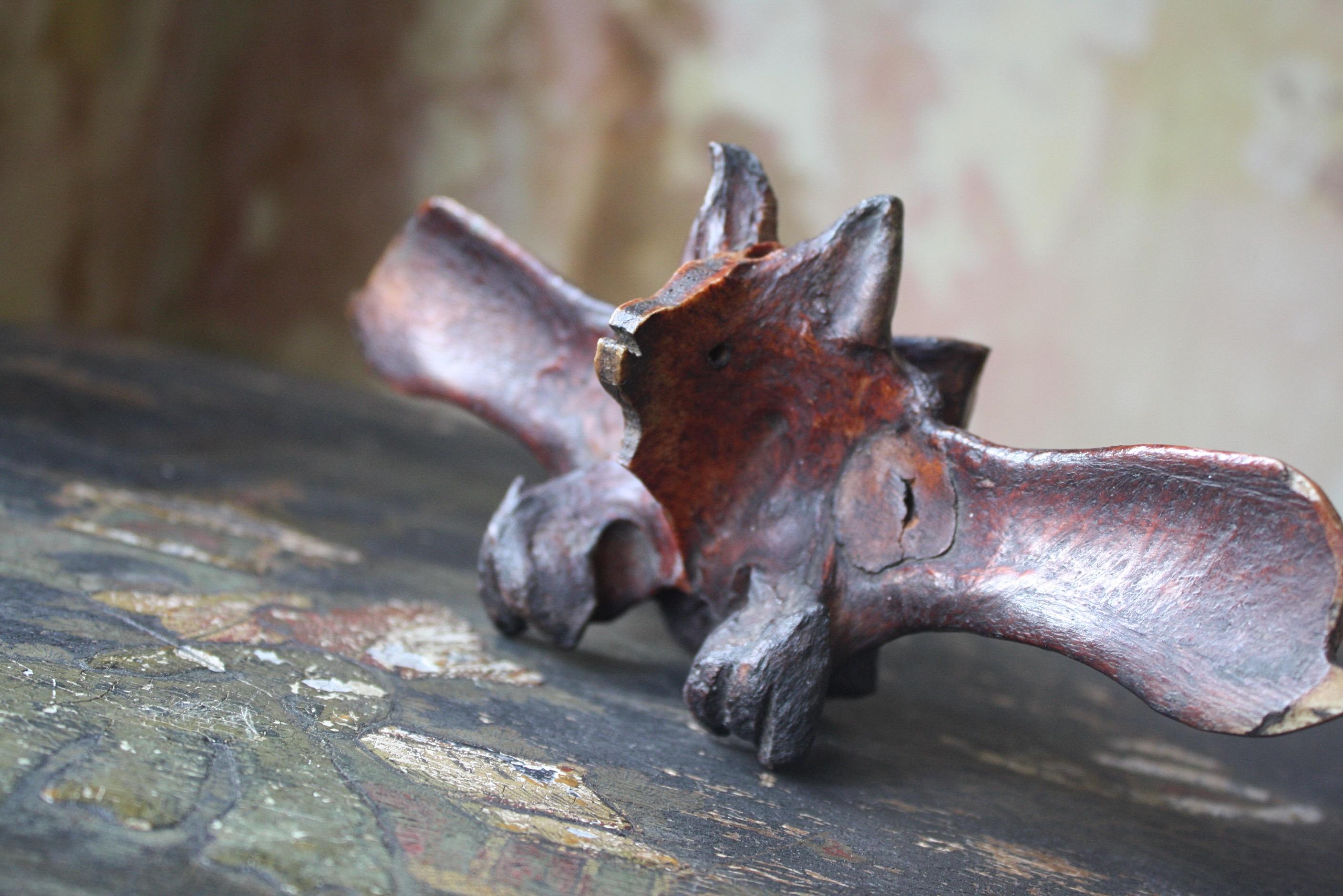 Hand-Carved 20th Century Outsider Folk Art Hand Carved Bone Vertebrae Bat