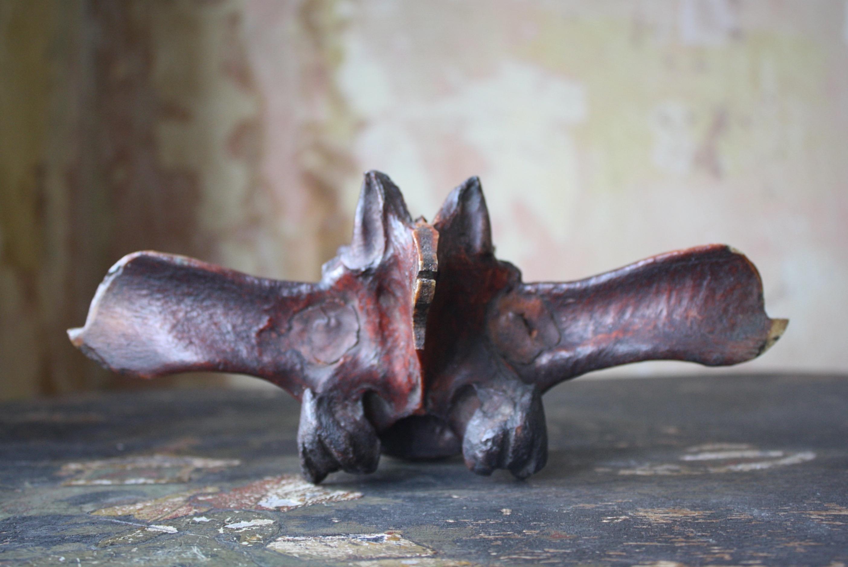 20th Century Outsider Folk Art Hand Carved Bone Vertebrae Bat In Good Condition In Lowestoft, GB