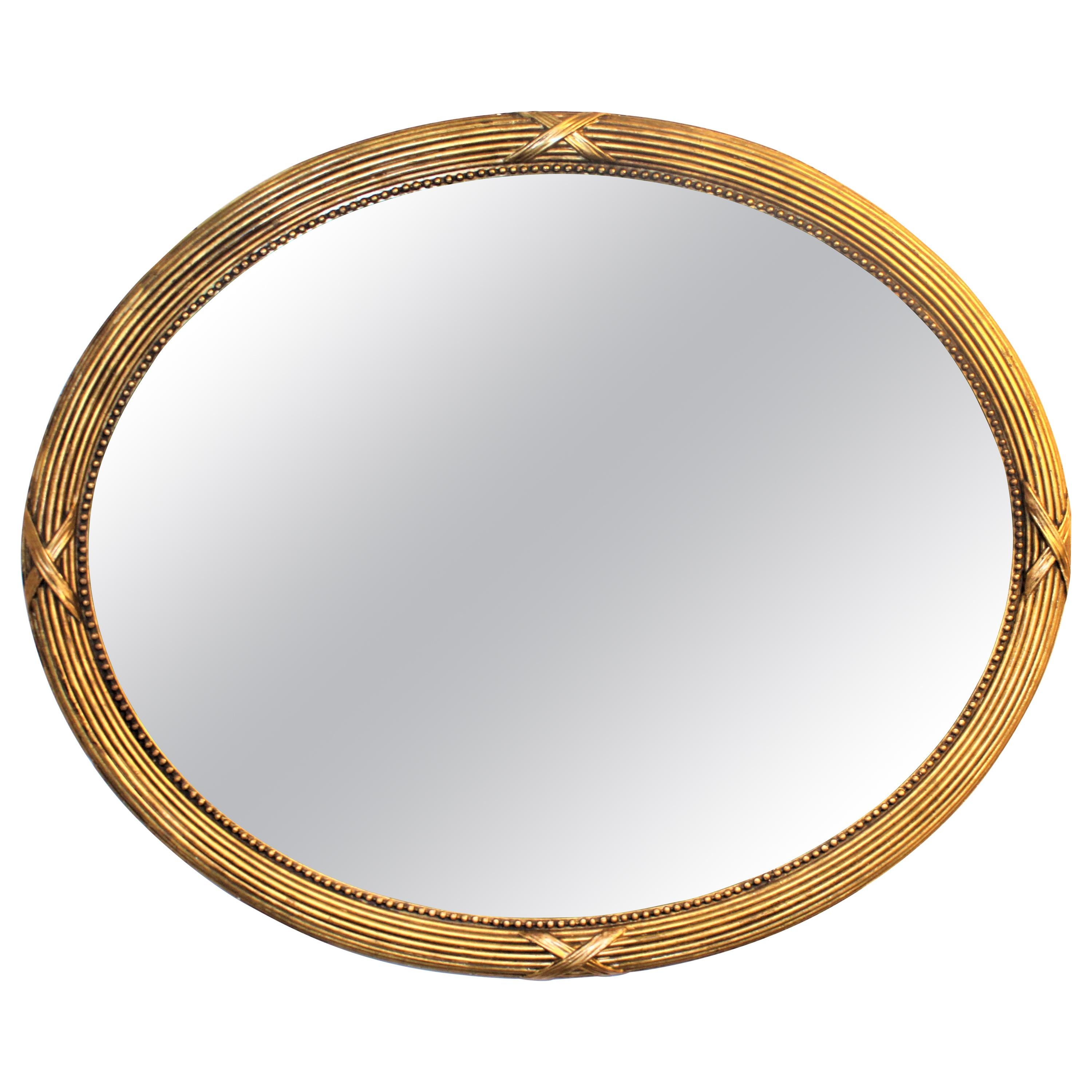 20th Century Oval Art Deco 1930 French Continental Gilt Wall Console Mirror For Sale