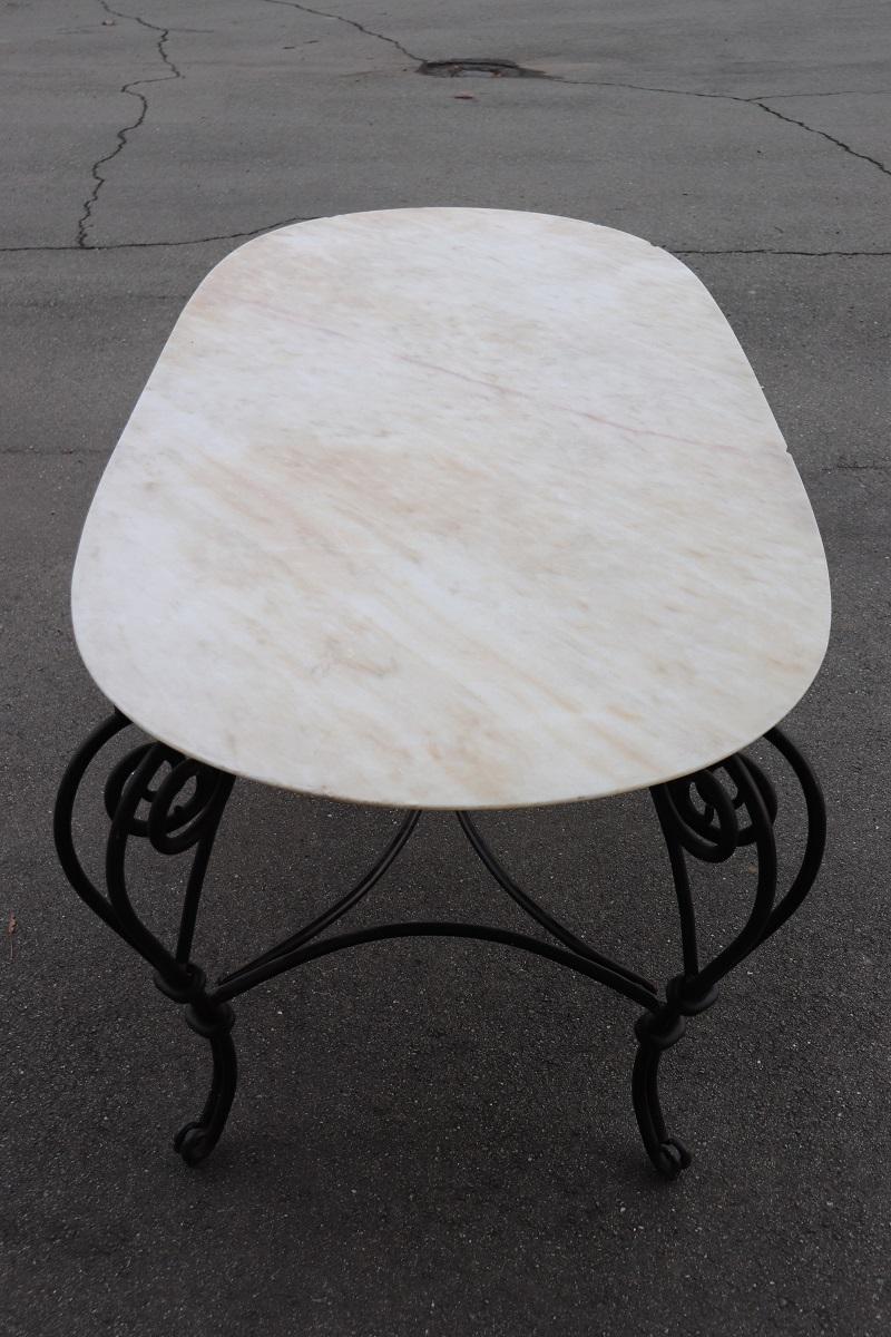 Italian 20th Century Oval Large Garden Table in Iron and Marble Top