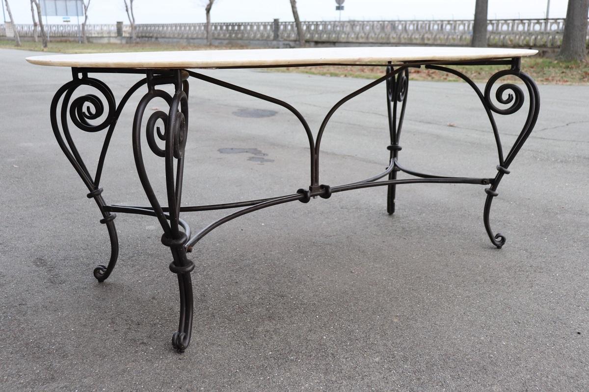 Late 20th Century 20th Century Oval Large Garden Table in Iron and Marble Top