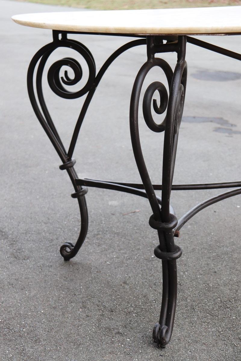 20th Century Oval Large Garden Table in Iron and Marble Top 1