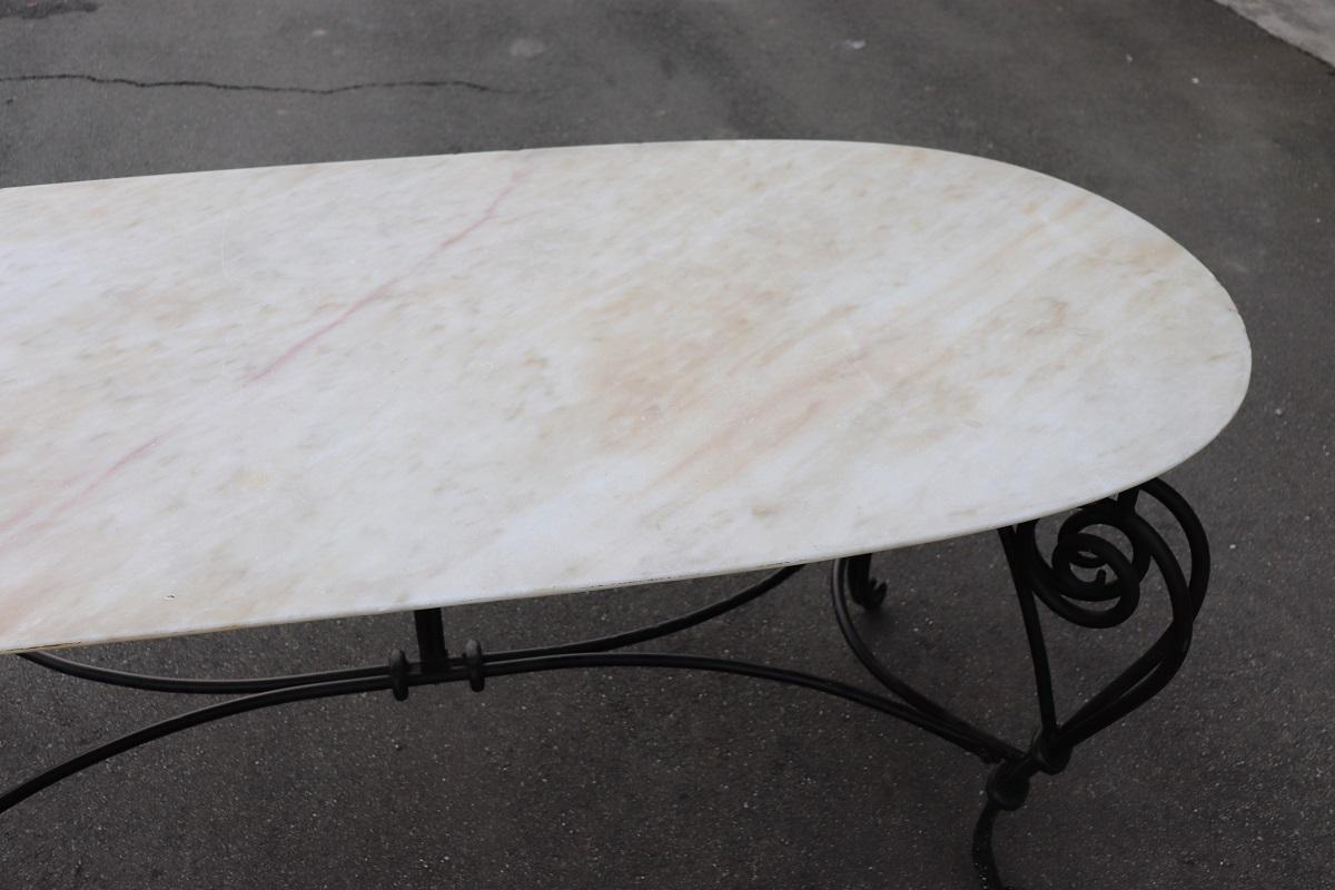 20th Century Oval Large Garden Table in Iron and Marble Top 4