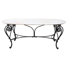 20th Century Oval Large Garden Table in Iron and Marble Top