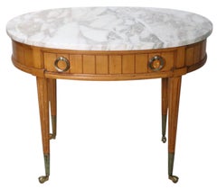 20th Century Oval Marble Top Wood Base Louis XVI Revival Style Side Table