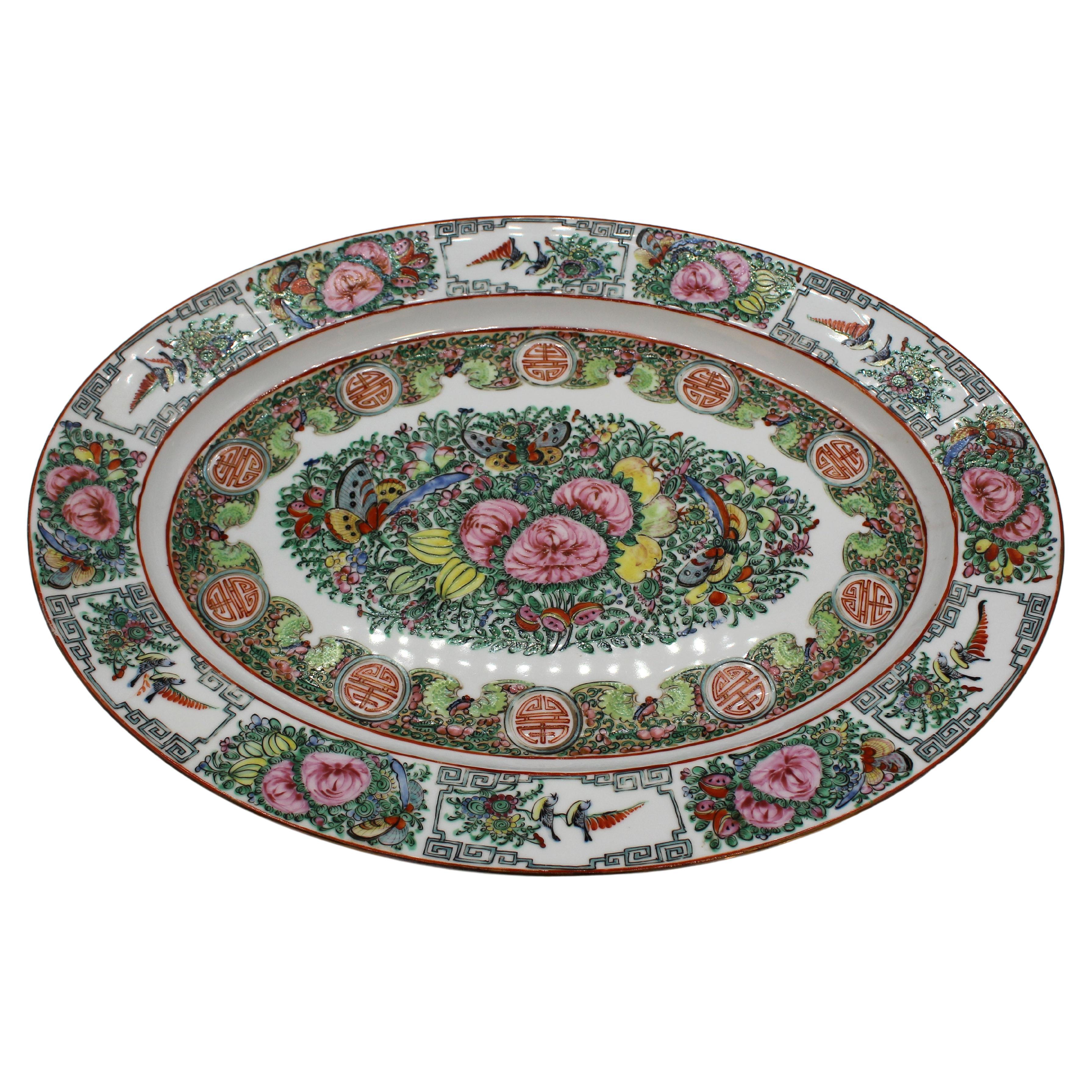 20th Century Oval Rose Canton Platter For Sale