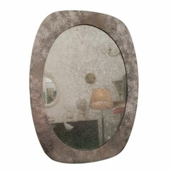 20th Century Oval Silver Plate Wall Glass Mirror, Vintage Decoration